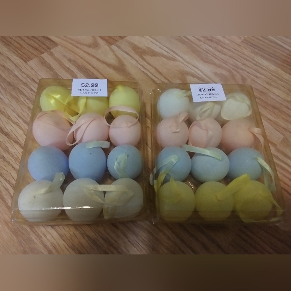 Unknown Brand. Vintage Easter Egg Ornaments. White & Pastels; Blue, Pink, Yellow